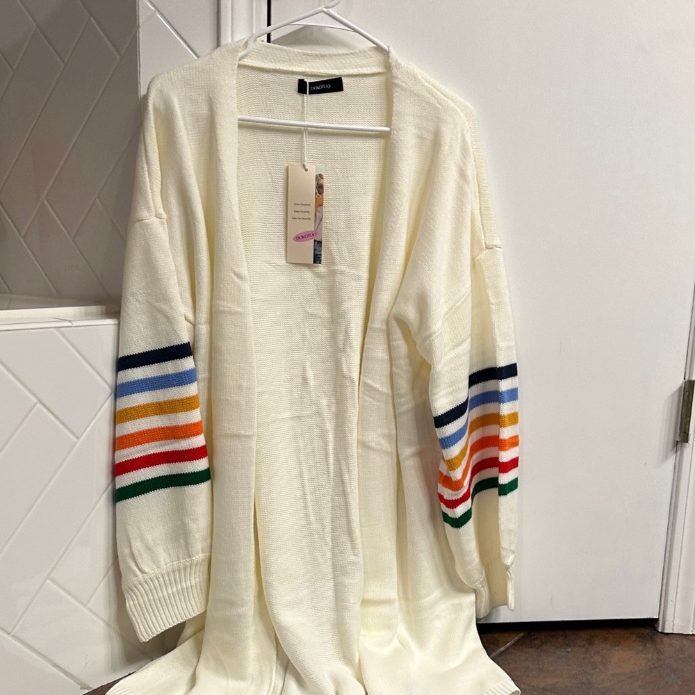 Stylish Cream Cardigan with Multicolor Stripes